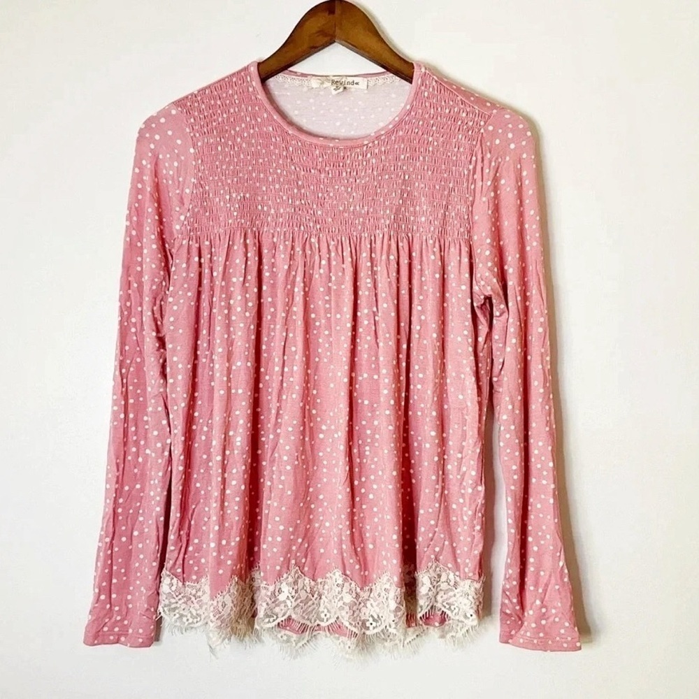 Rewind Lace Polka Dot Babydoll Top Pink Small Boho Chic Romantic Feminine